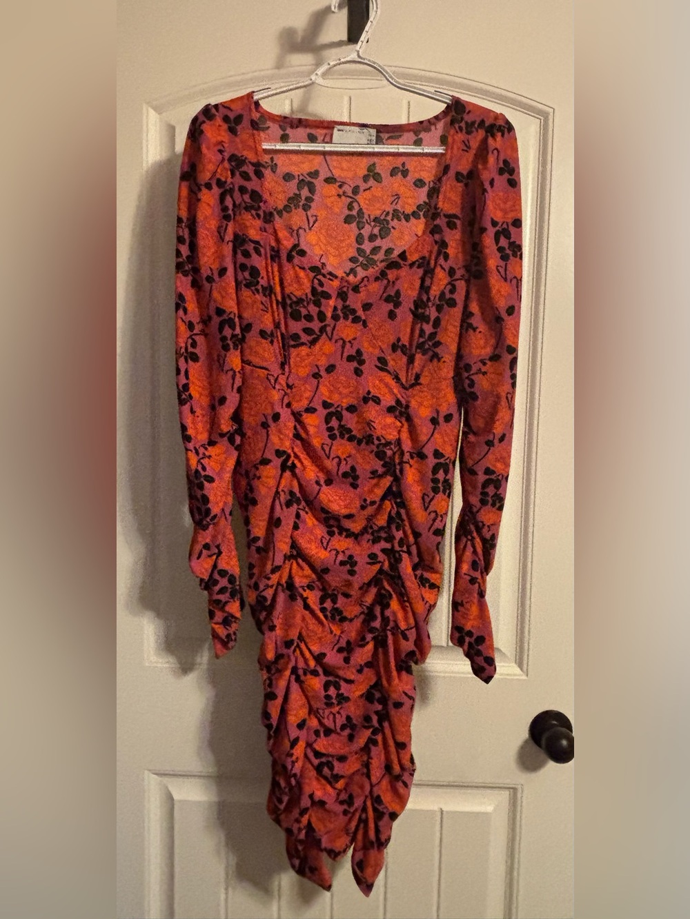 ASOS Curve Orange Floral Ruched Long-Sleeve Dress
